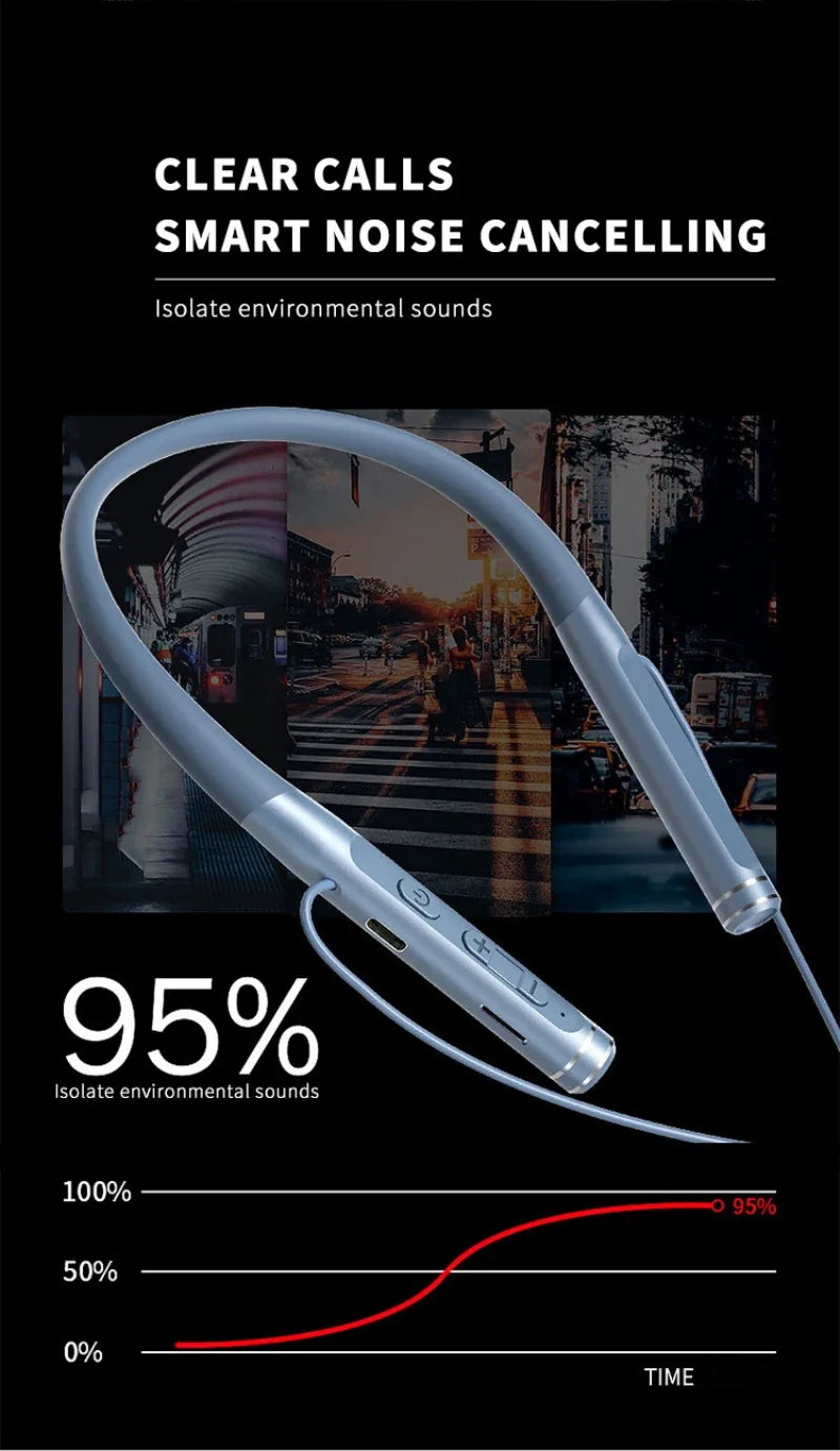 EARDECO 120 Hour Bluetooth Headphone Stereo Bass Wireless Headphones Neckband Earphones Power Flashlight Display Neck Headset