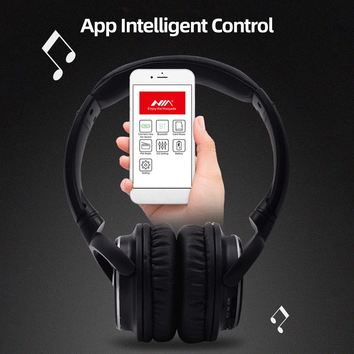 Bluetooth Headphone Wireless Stereo Music Headset Over-ear TF Card FM Radio Foldable Wired Earphone with Microphone APP Control