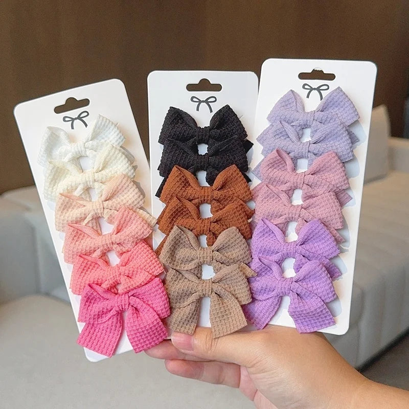 4/6/10Pcs Soft Cotton Bow Hairpin Girl Sweet Design Hairpin Color Block Delicate Hairgripe Barrettes Kawaii Child Accessories