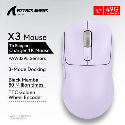 Attack Shark X3orX3Pro  PixArt 1K/4K lightweight,3-mode macro wireless gaming mouse,26K DPI PAW3395,suitable for laptop/Win/Mac