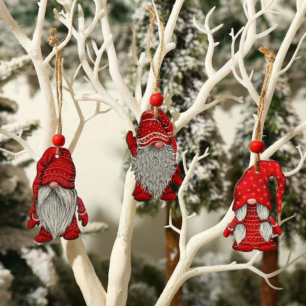 9/12pcs Christmas Dwarf Wooden Pendant Christmas Tree Hanging Ornaments New Year 2024 Christmas Gift Decorations Noel Home Decor