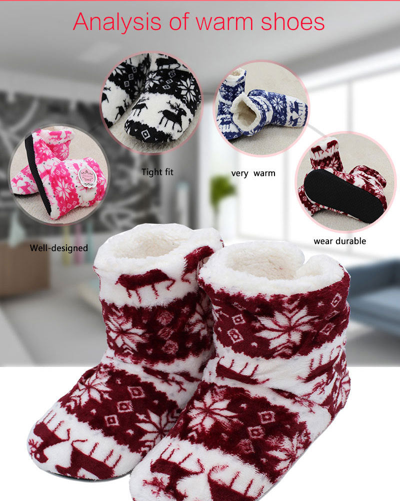Winter Warm Slipper Womens House Fluffy Christmas Elk Fur Contton Plush Skid Anti Indoor Flat Fuzzy Female Shoes Home Boots 2023