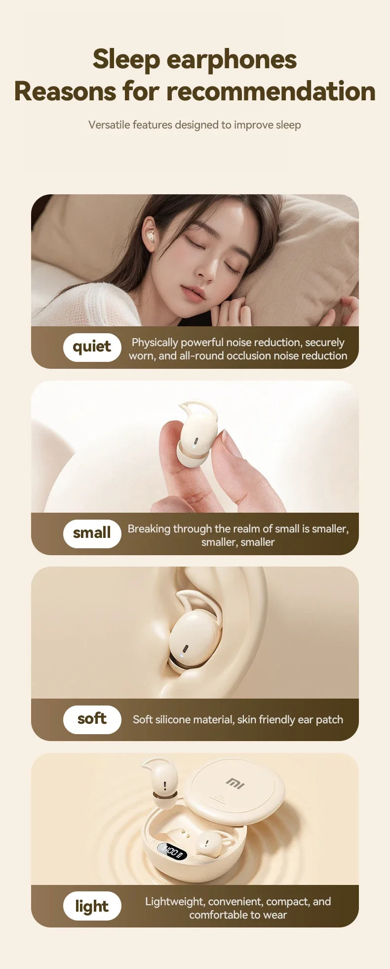 XIAOMI MIJIA M73 TWS Sleep Wireless Earbuds Bluetooth5.4 In Ear Stereo Hidden Earphones Noise Cancelling Headphones With Mic