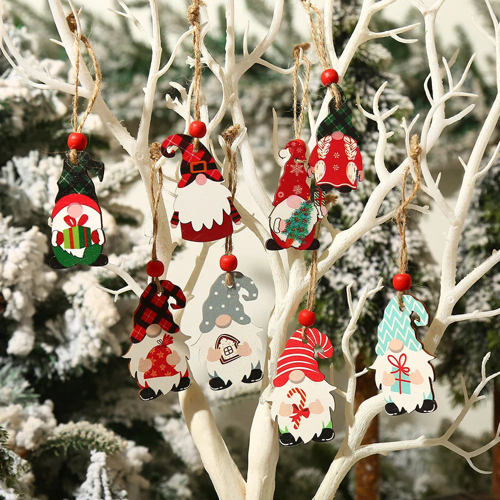 9/12pcs Christmas Dwarf Wooden Pendant Christmas Tree Hanging Ornaments New Year 2024 Christmas Gift Decorations Noel Home Decor