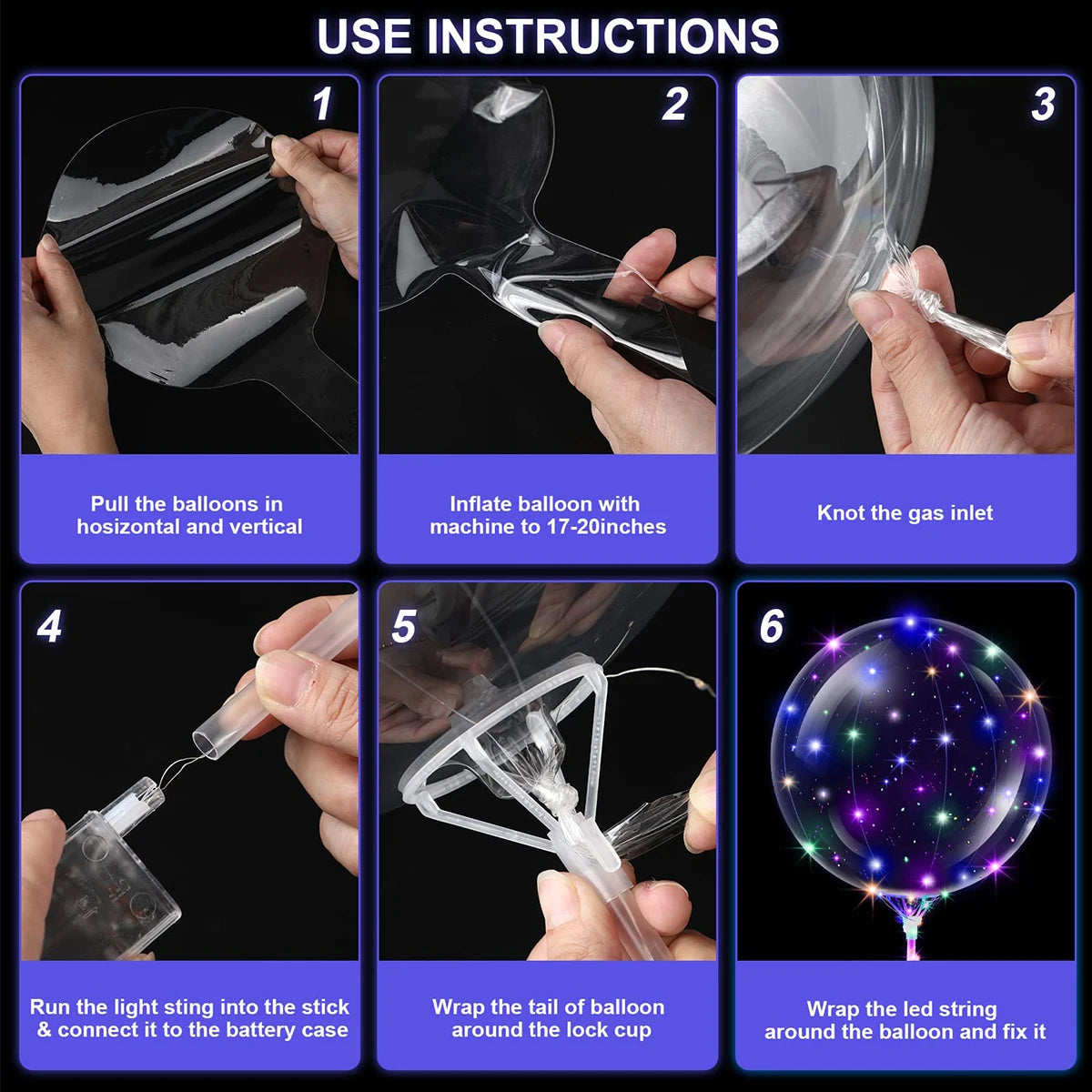 10Pcs New Year Clear LED light Up BoBo Balloons Luminous Bubble Balloon with Light String and Sticks for Wedding Party Decor
