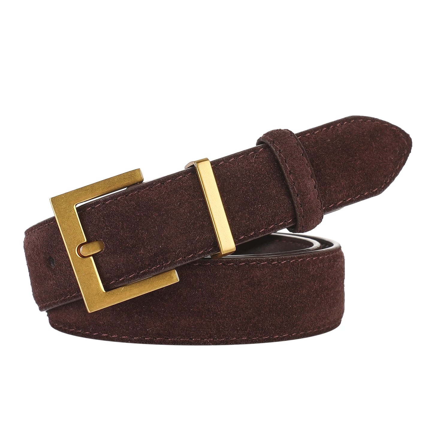 Luxury Genuine Leather Women Belt for Jeans and Dress Vintage Suede Cowhide Waistband Golden Square Buckle Ladies Trendy Belts