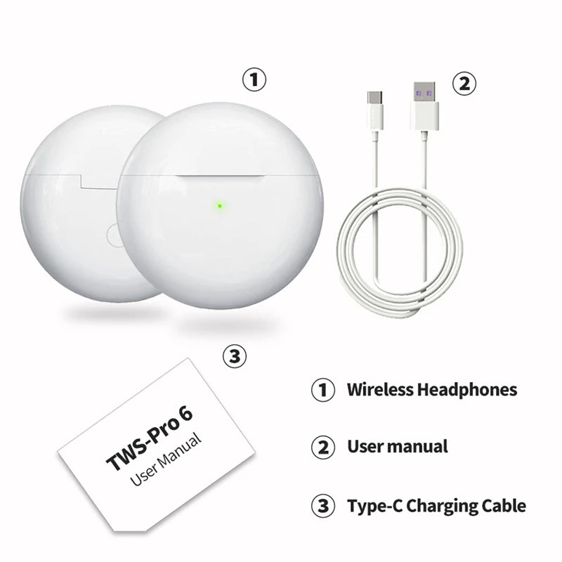 Original Air Pro 6 TWS Wireless Headphones Fone Bluetooth Earphones Mic Pods InEar Earpods Pro6 sport Headset For Xiaomi