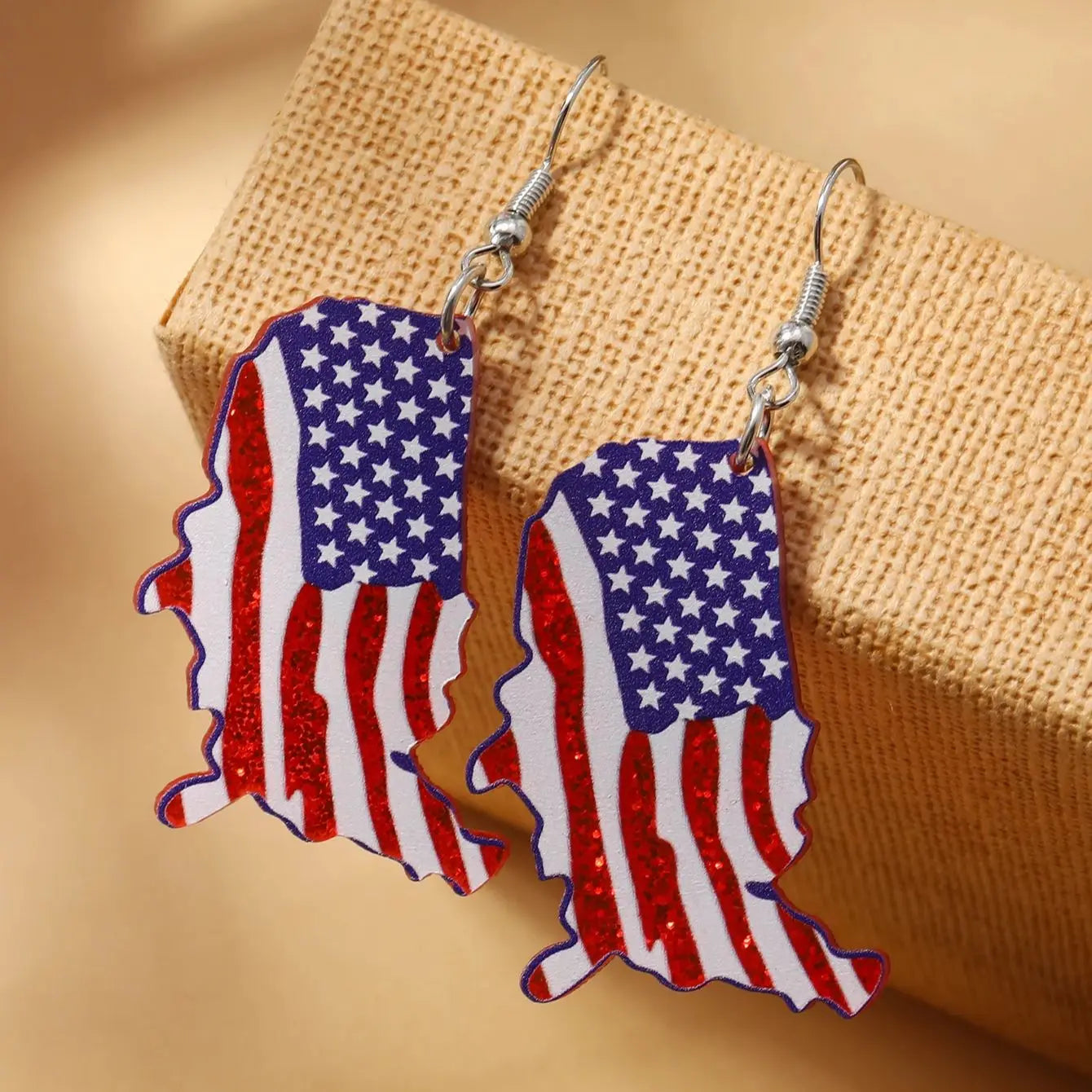 2pcs New Independent Station US Independence Day Earrings with Exaggerated Shape US Flag Earrings and Earrings