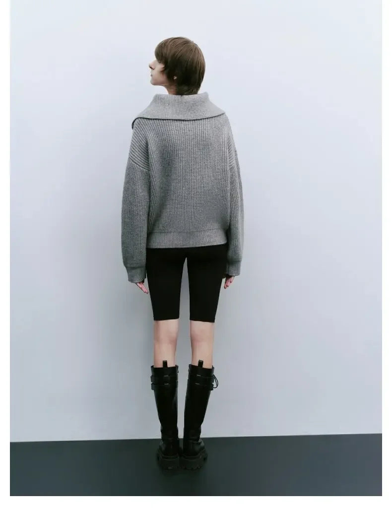 Women's Winter Sweaters Solid Grey Ladies Turtleneck Casual Loose Thick Zippers Pullovers Beautiful Oversized Sweater Women