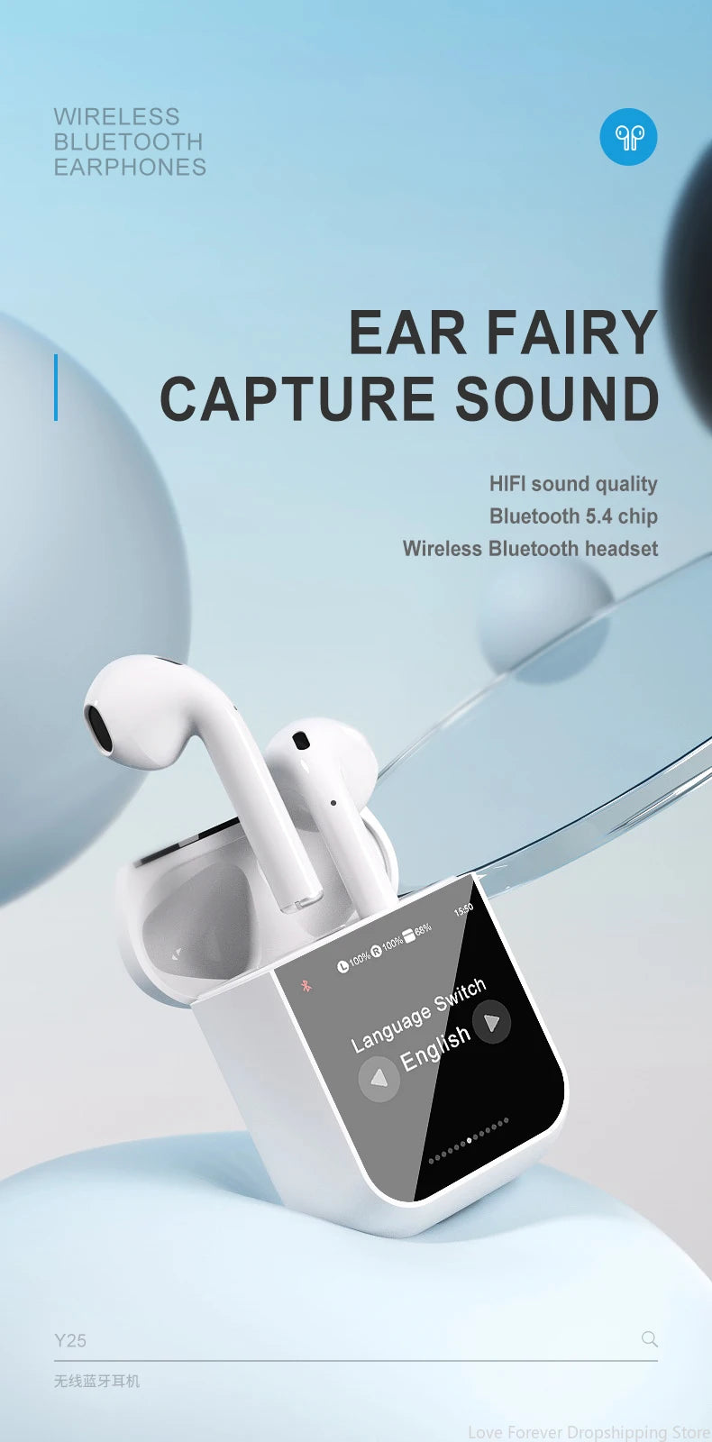 Xiaomi A2Pro Earphones Active Noise Reduction Wireless ANV Full Color LED Intelligent Touch Screen Wireless Bluetooth Headphones