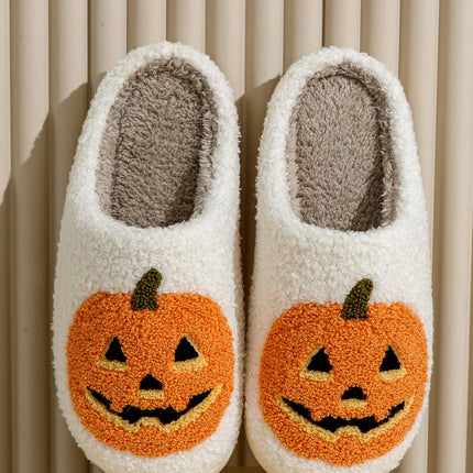Smile Pumpkin Halloween Women's Slippers Winter Indoor Cartoon Comfort Home Bedroom Soft Causal Flat Plush Shoes for Gift