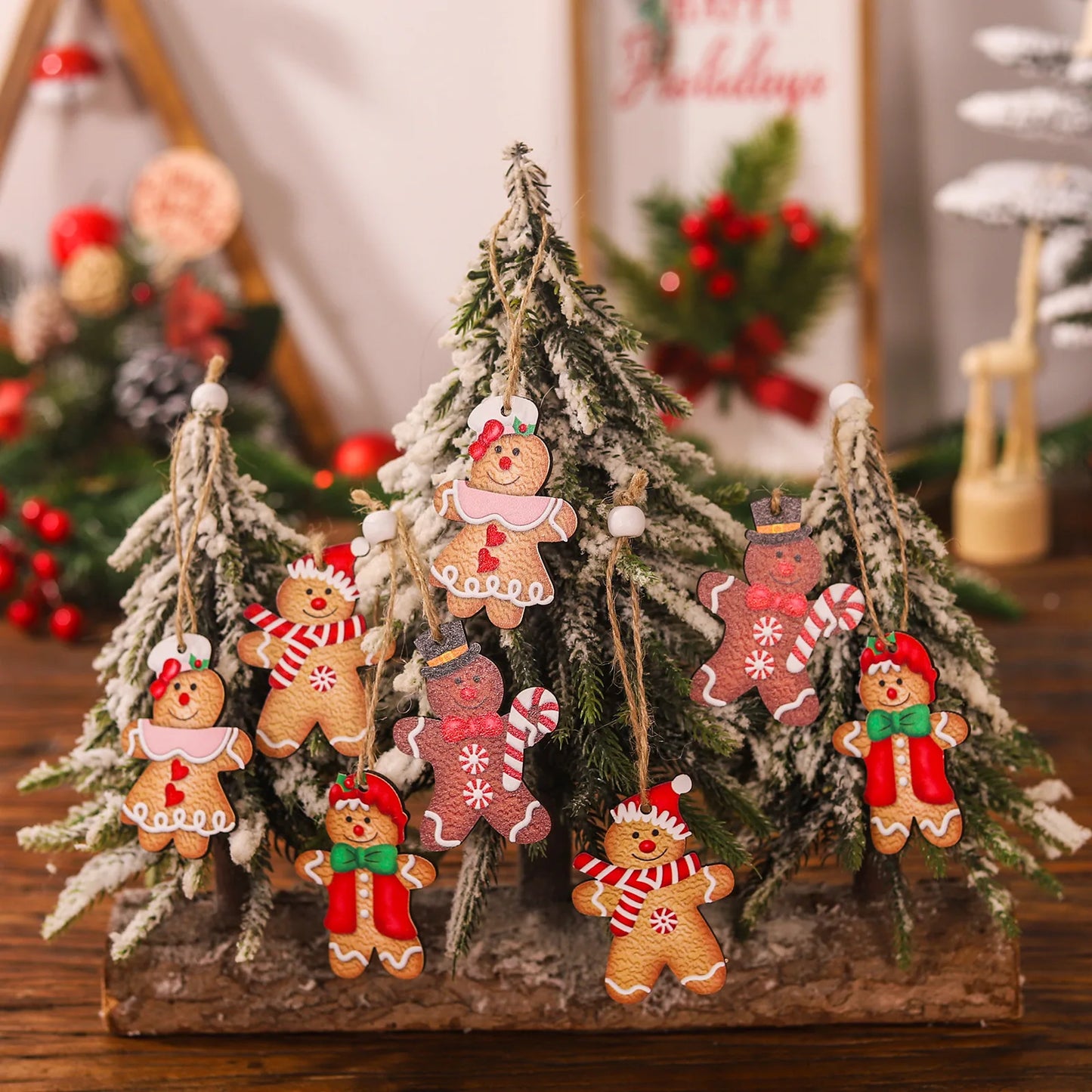 9/12pcs Christmas Dwarf Wooden Pendant Christmas Tree Hanging Ornaments New Year 2024 Christmas Gift Decorations Noel Home Decor