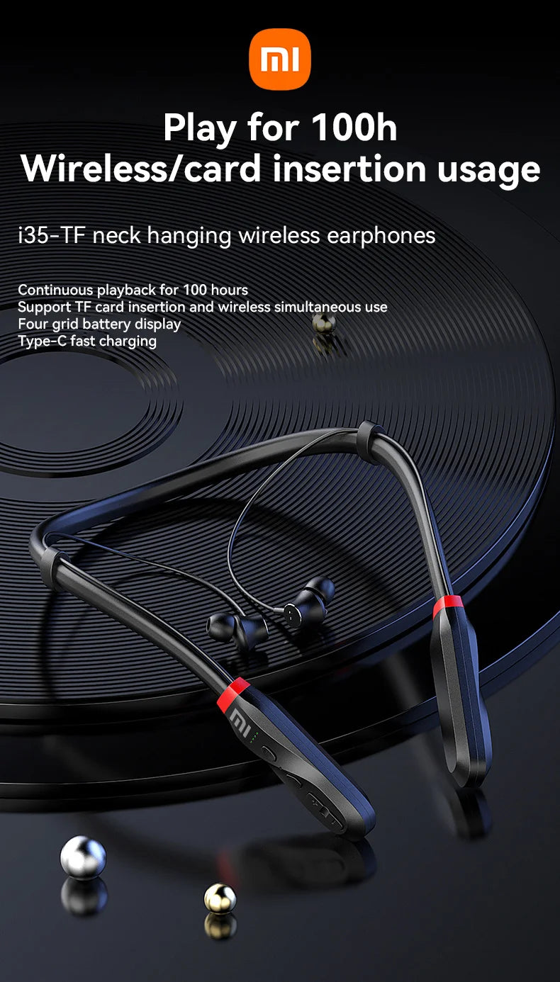 200 Hour Play XIAOMI i35 Neckband Wireless Earbuds Bluetooth5.3 Stereo Earphones Noise Reduction Sport Neckband Headset