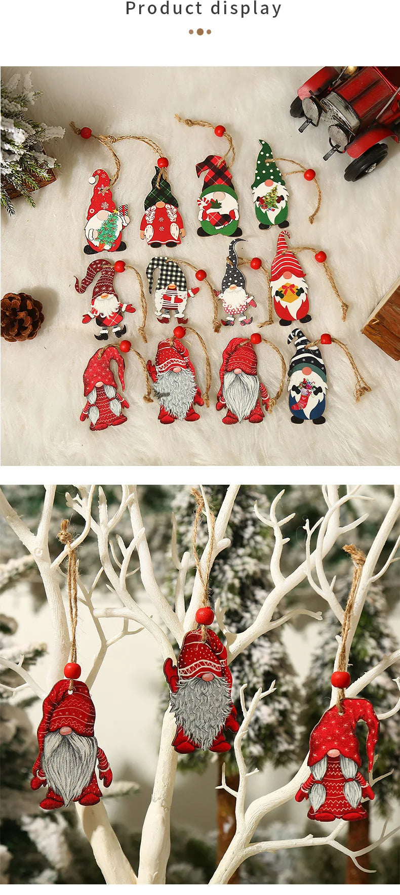 9/12pcs Christmas Dwarf Wooden Pendant Christmas Tree Hanging Ornaments New Year 2024 Christmas Gift Decorations Noel Home Decor