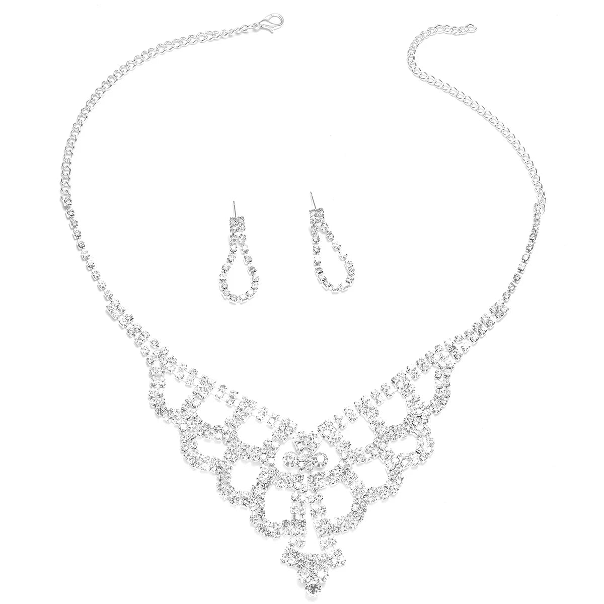 3pcs Women's Jewelry Set Creative Fashion Sparkling Necklace with rhinestones Earring Set Wedding Dress Accessories Bridal Jewe
