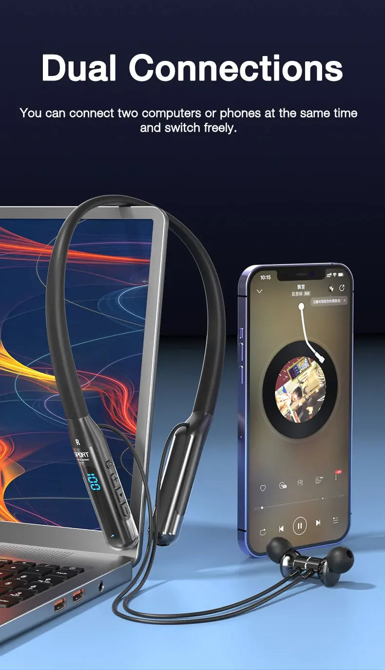 EARDECO 80 Hours Endurance Bluetooth Sport Headphone with Mic Wireless Headphones Bass Stereo Neckband Earphones Bluetooth 5.3