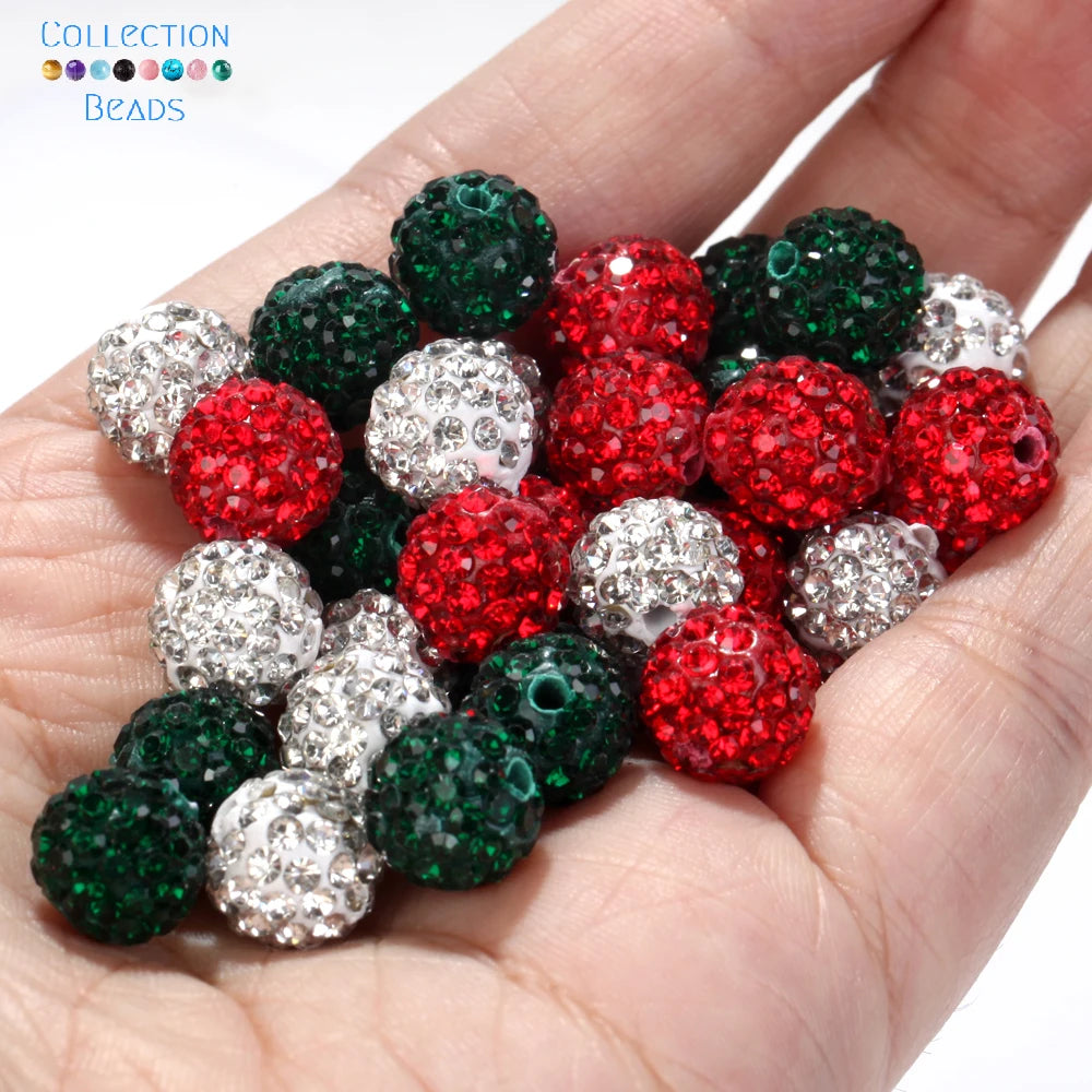 45pcs 10mm Christmas Color Czech Crystal Rhinestones Pave Clay Round Disco Ball Spacer Beads For Jewelry Making Accessries