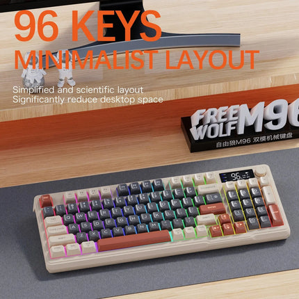 FreeWolf M96 Wireless Keyboard with Screen,Gaming Keyboard Bluetooth Dual-Mode Connection,Multi-Device Linking,Ergonomic