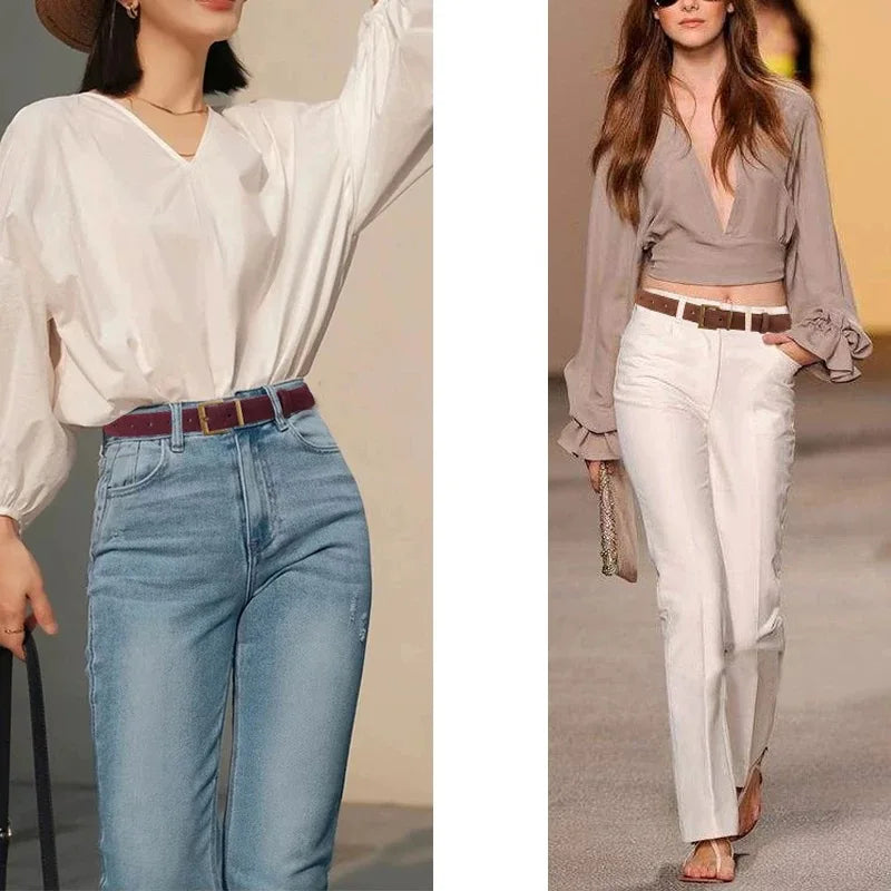 Luxury Genuine Leather Women Belt for Jeans and Dress Vintage Suede Cowhide Waistband Golden Square Buckle Ladies Trendy Belts