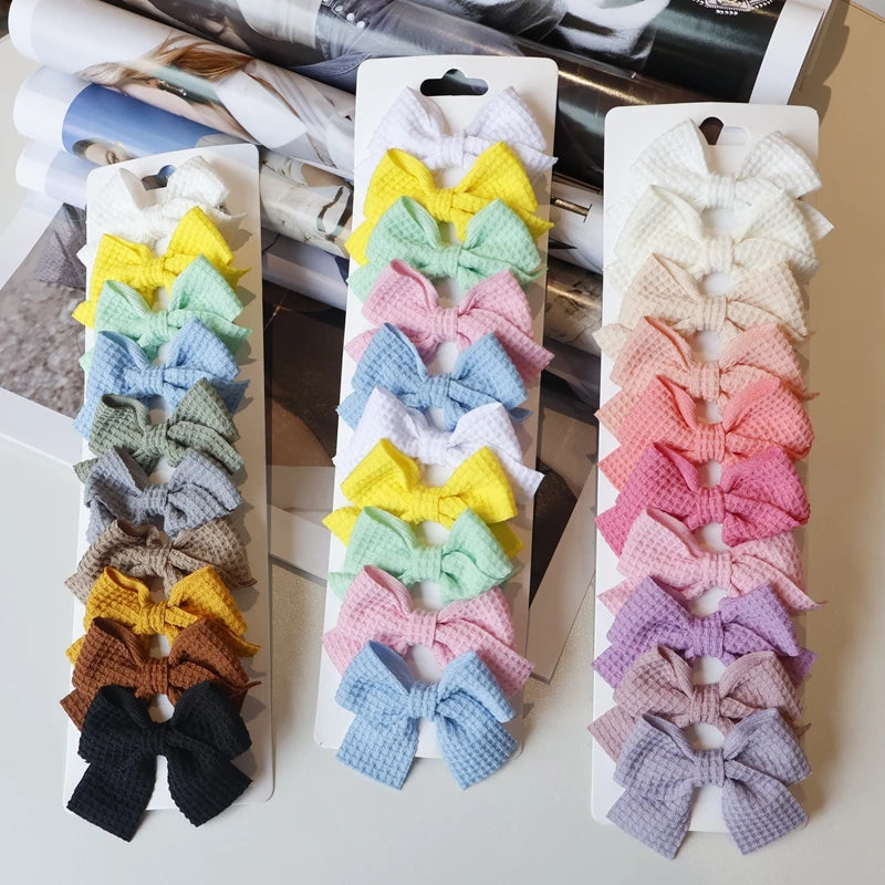4/6/10Pcs Soft Cotton Bow Hairpin Girl Sweet Design Hairpin Color Block Delicate Hairgripe Barrettes Kawaii Child Accessories