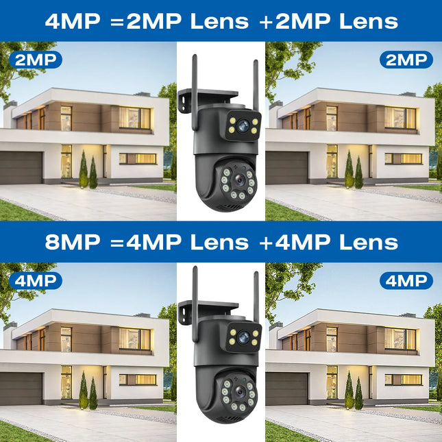 8MP WiFi Camera PTZ Dual Screens Auto Tracking Night Vision CCTV Surveillance Camera Outdoor 4MP Security IP Camera icsee