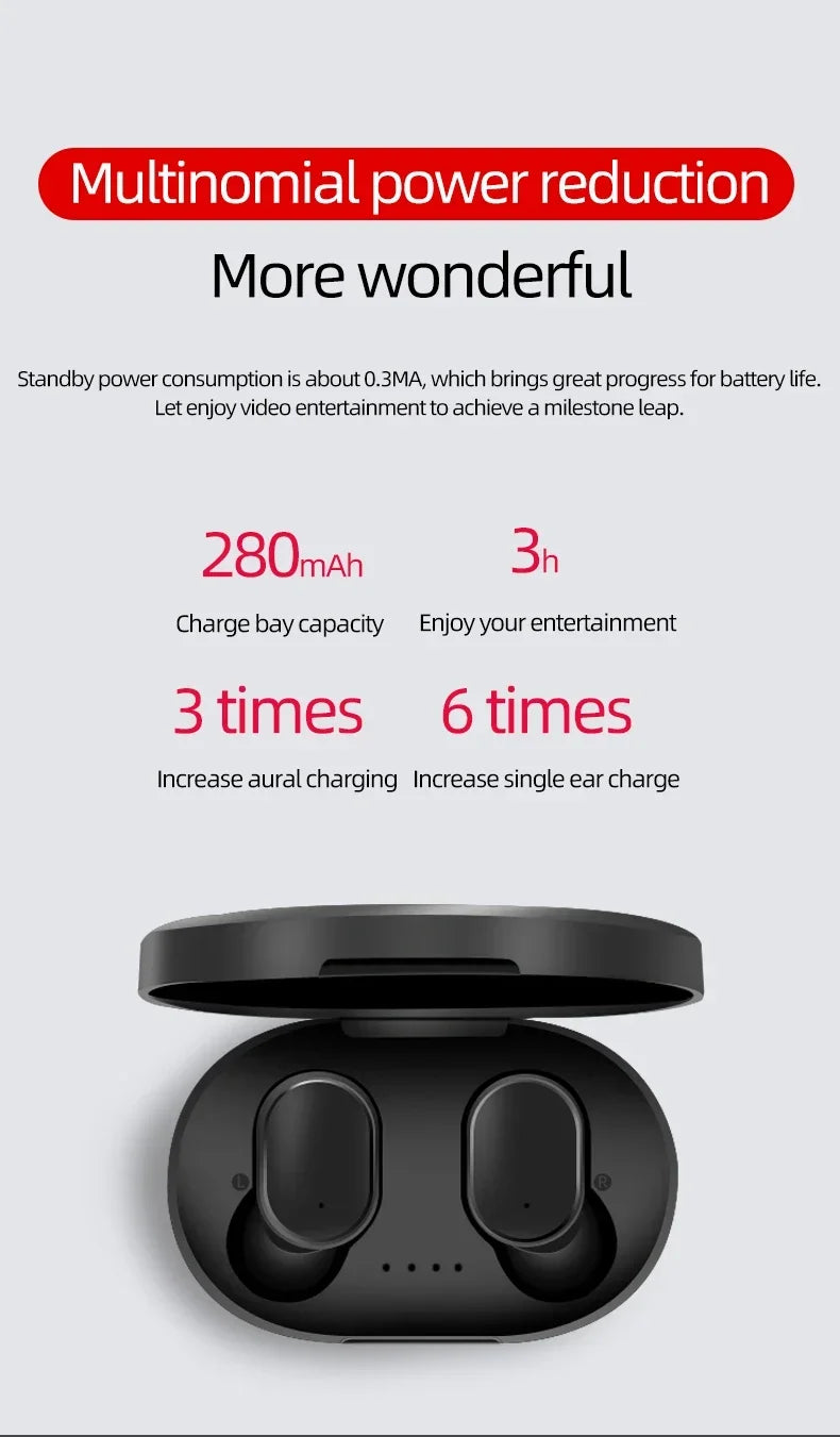 A6S TWS Bluetooth Wireless Headphones Wireless Earbuds 5.0 TWS Earphone Noise Cancelling Mic for Xiaomi iPhone Huawei Samsung
