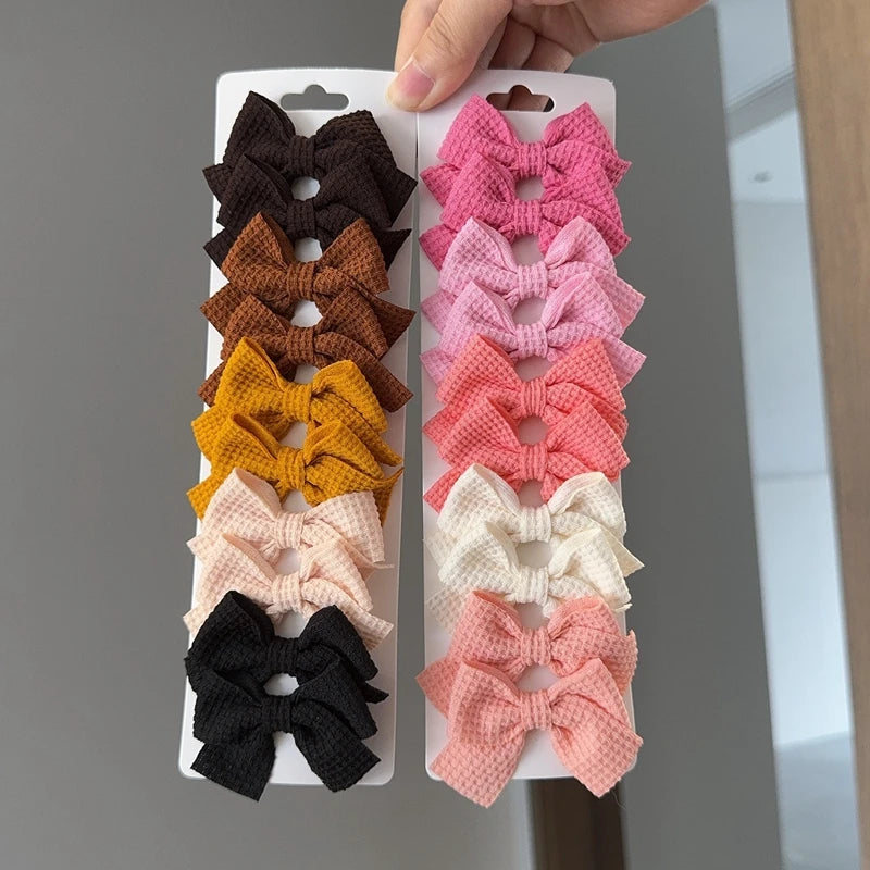 4/6/10Pcs Soft Cotton Bow Hairpin Girl Sweet Design Hairpin Color Block Delicate Hairgripe Barrettes Kawaii Child Accessories