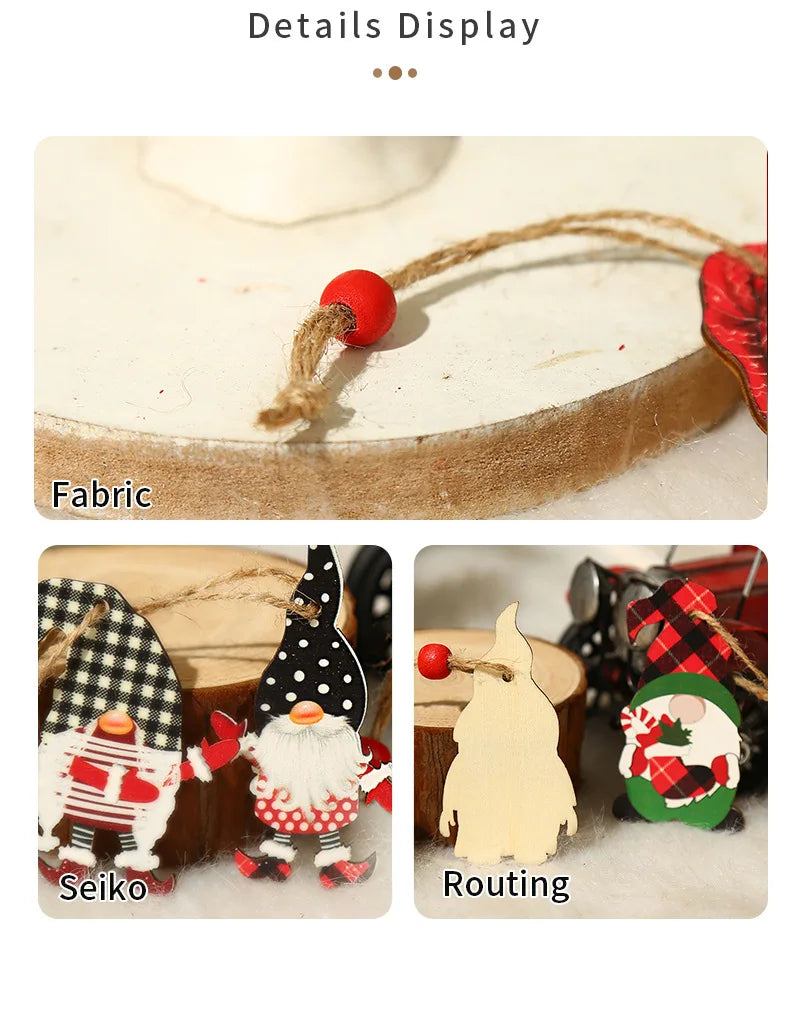9/12pcs Christmas Dwarf Wooden Pendant Christmas Tree Hanging Ornaments New Year 2024 Christmas Gift Decorations Noel Home Decor