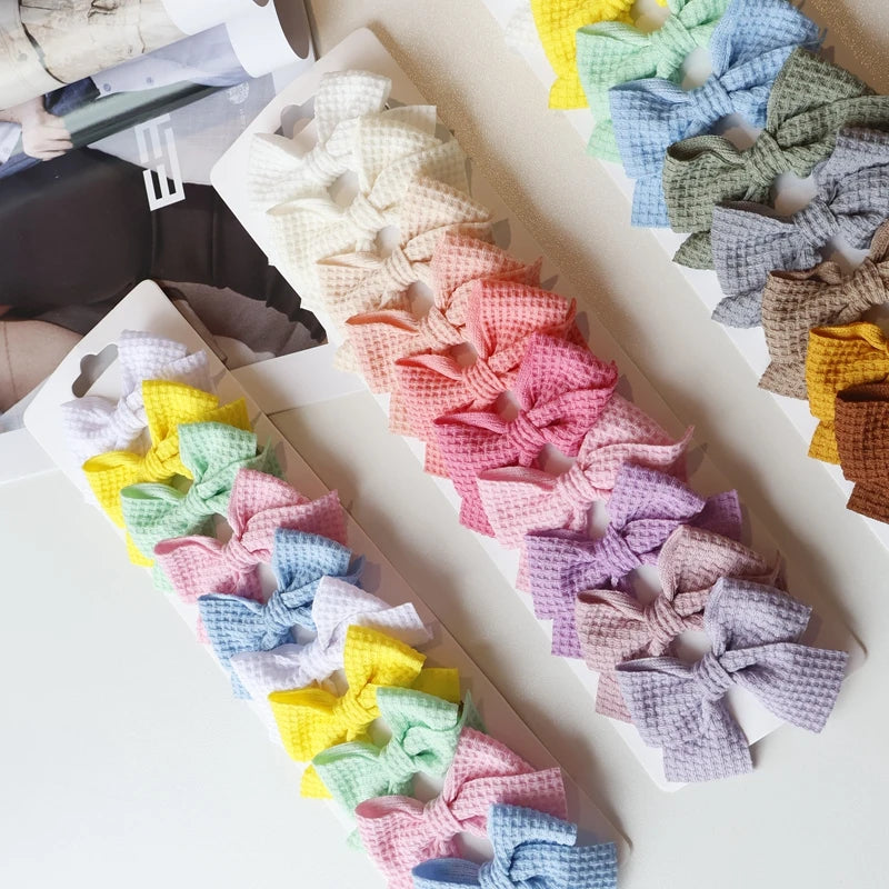 4/6/10Pcs Soft Cotton Bow Hairpin Girl Sweet Design Hairpin Color Block Delicate Hairgripe Barrettes Kawaii Child Accessories