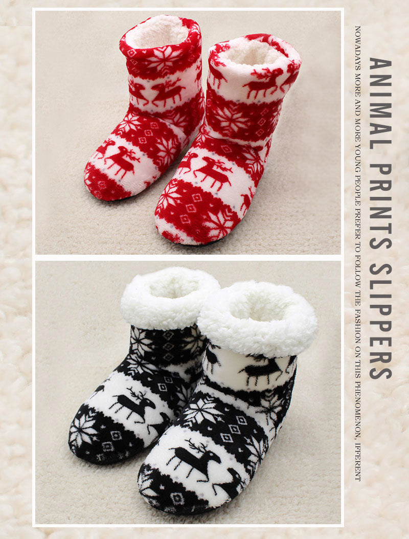 Winter Warm Slipper Womens House Fluffy Christmas Elk Fur Contton Plush Skid Anti Indoor Flat Fuzzy Female Shoes Home Boots 2023
