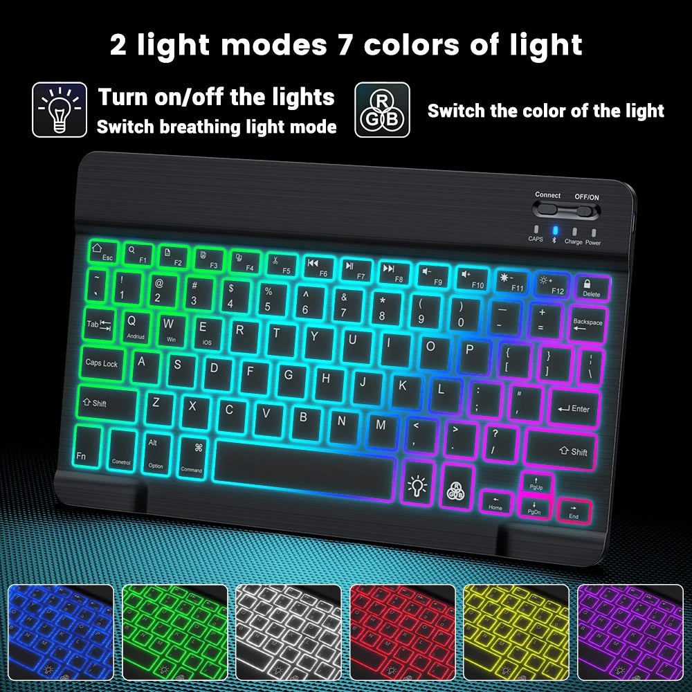For iPad Backlit Backlight Bluetooth Keyboard Mouse For IOS Android Windows Portuguese Arabic Russian Spanish keyboard and Mouse