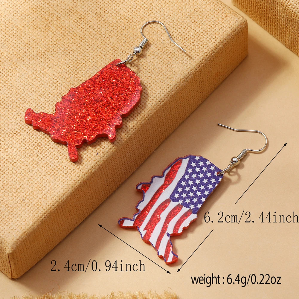 2pcs New Independent Station US Independence Day Earrings with Exaggerated Shape US Flag Earrings and Earrings