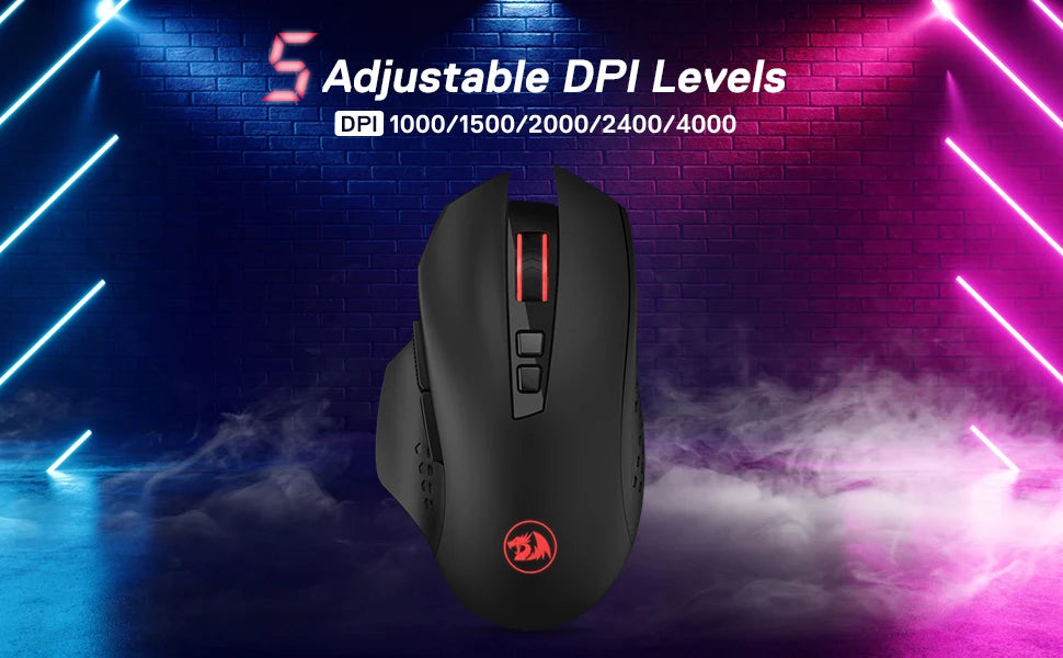Redragon M656 Gainer Wireless Gaming Mouse, 4000 DPI 2.4Ghz Wireless Gamer Mouse w/ 5 DPI Levels, 7 Macro Buttons, Red LED Backl