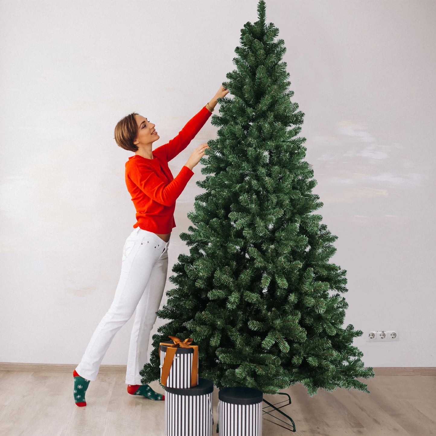 5FT/6FT/7.5FT Artificial Christmas Tree PVC Holiday halloween Xmas Tree Sturdy Metal Stand for Home/Office/Party NO Light