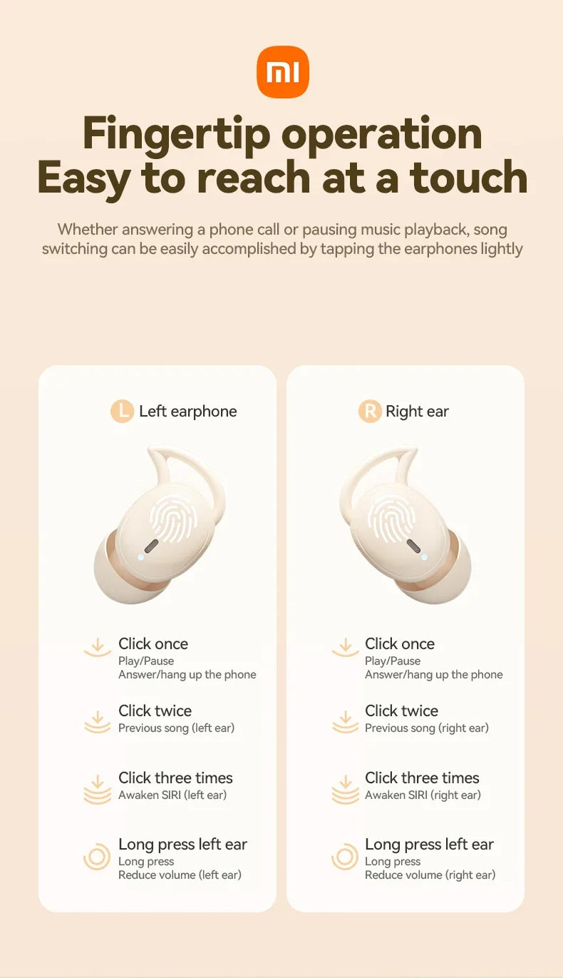 XIAOMI MIJIA M73 TWS Sleep Wireless Earbuds Bluetooth5.4 In Ear Stereo Hidden Earphones Noise Cancelling Headphones With Mic