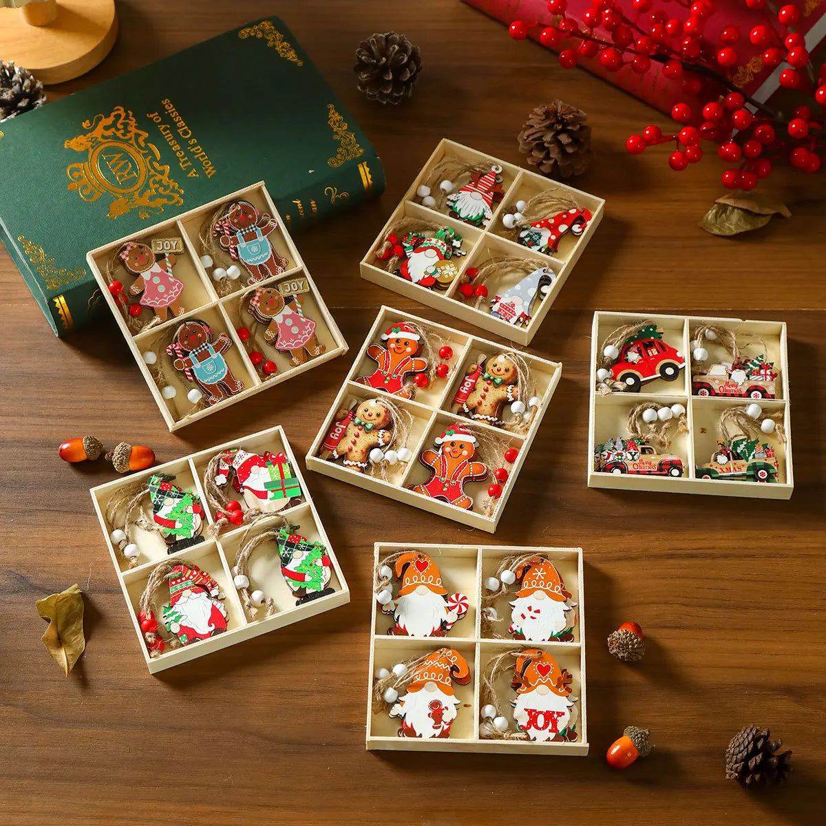 9/12pcs Christmas Dwarf Wooden Pendant Christmas Tree Hanging Ornaments New Year 2024 Christmas Gift Decorations Noel Home Decor