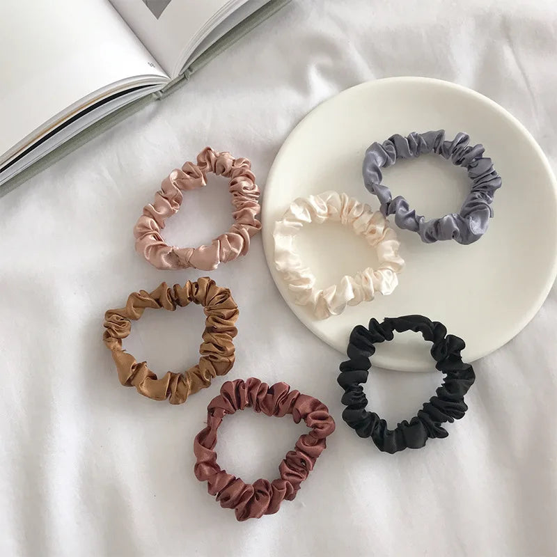 6Pcs Elegant Hair Scrunchies Women Minimalist Simulation Silk Hair Ties Solid Color Elastic Hair Loop Ponytail Hair Accessories