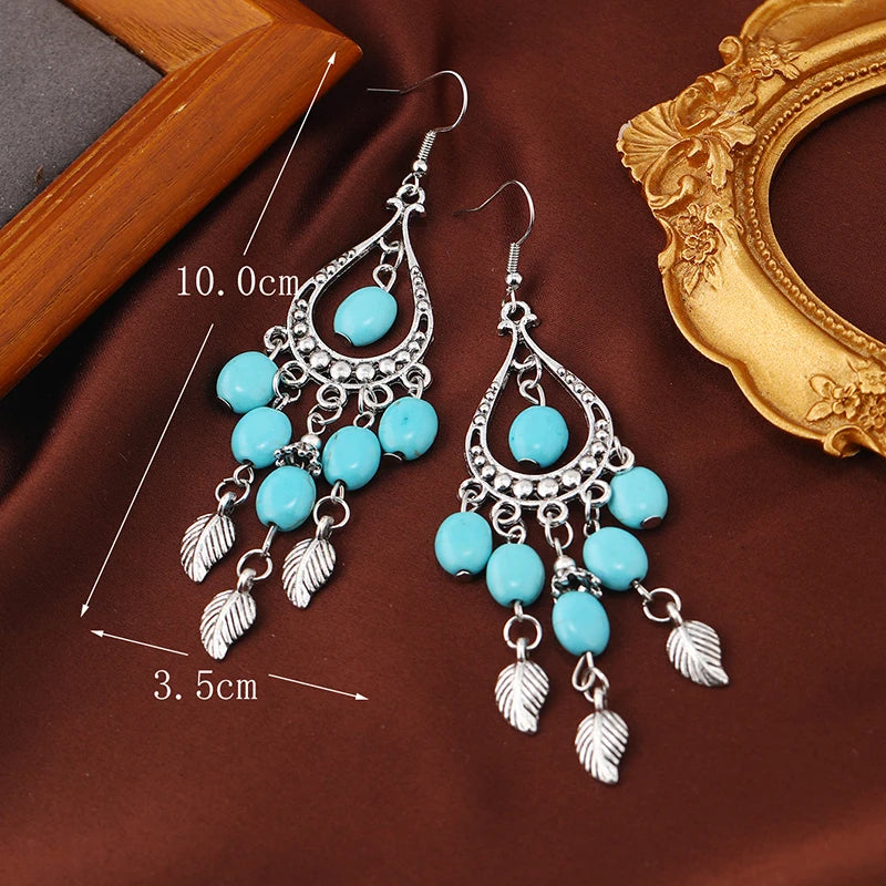 Fashion Retro Handmade Earrings Bohemian Vacation Feng Shui Drop Long Earrings Tassel Dance Versatile Earrings