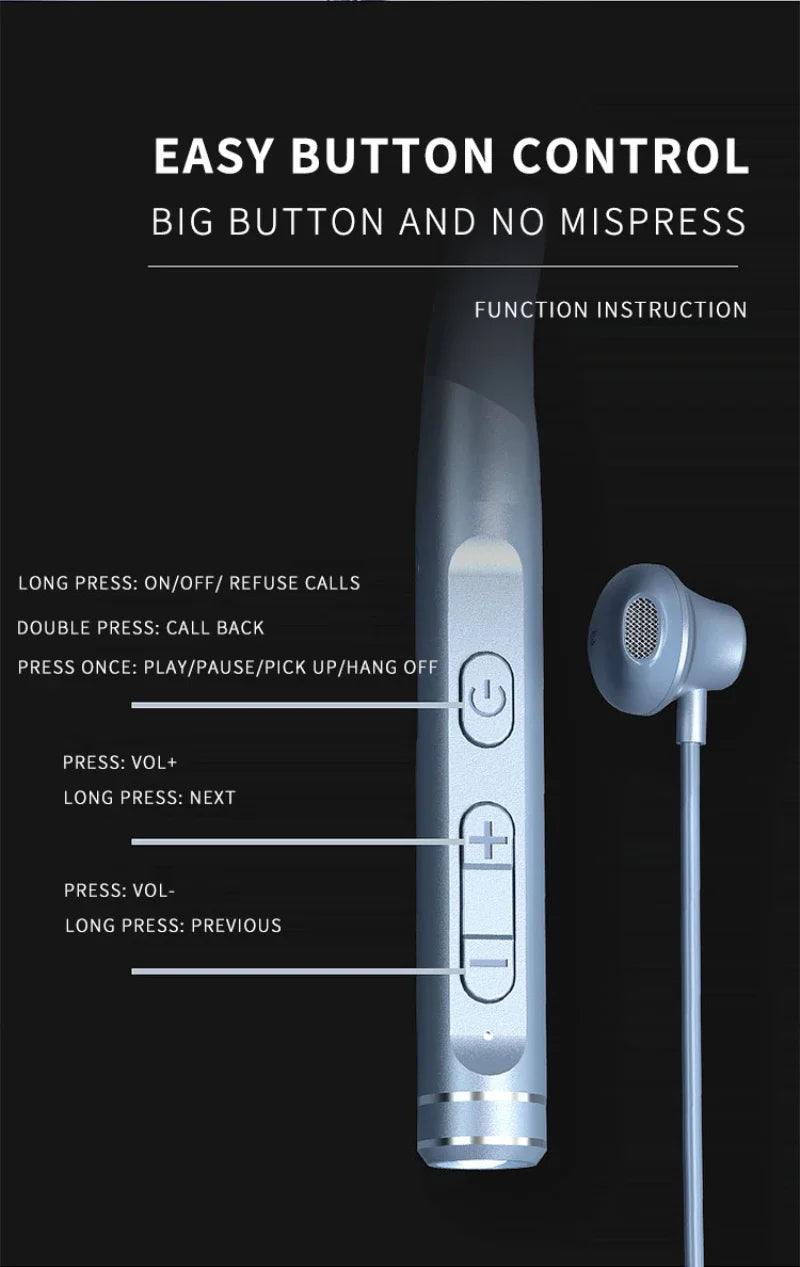 EARDECO 120 Hour Bluetooth Headphone Stereo Bass Wireless Headphones Neckband Earphones Power Flashlight Display Neck Headset