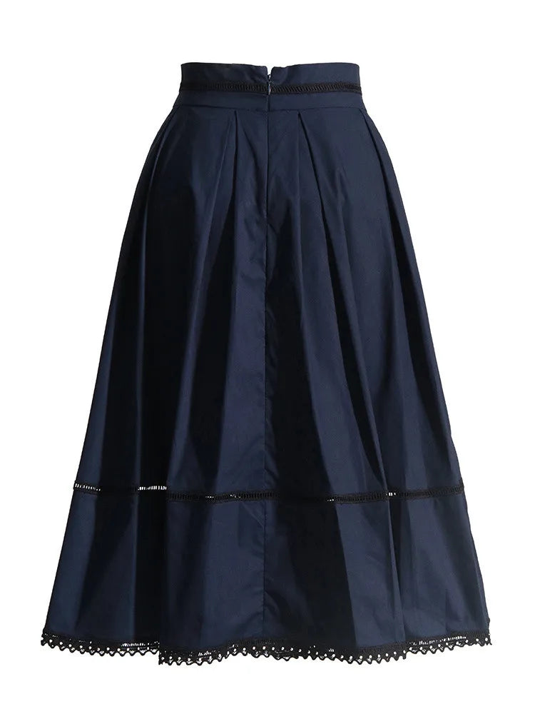 TWOTWINSTYLE Casual Two Piece Set For Women Lapel Short Sleeve Top High Waist A Line Skirt Minimalist Sets Female Fashion New
