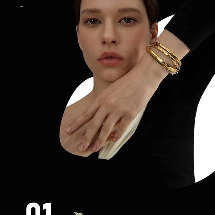 Yhpup 60mm Waterproof 316L Stainless Steel Round Smooth Bracelet Bangle Women Minimalist 18k Gold Color Texture Charm Jewelry