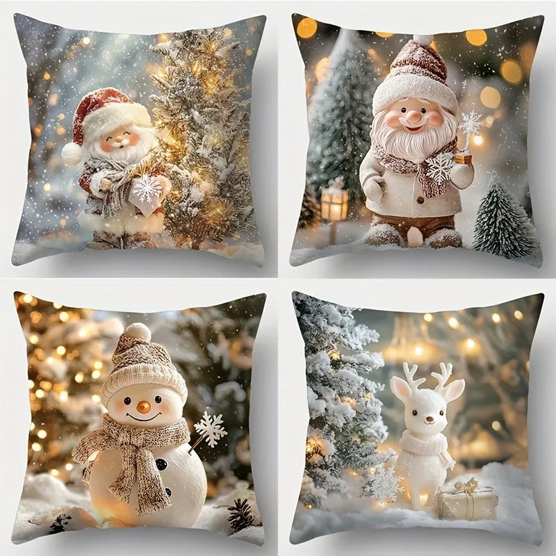 New Christmas Art Cute Christmas Tree Santa Snowman Deer Pattern Pillowcase Home Decoration Pillowcase