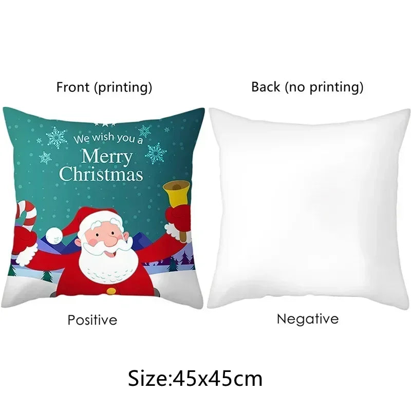 New Christmas Art Cute Christmas Tree Santa Snowman Deer Pattern Pillowcase Home Decoration Pillowcase