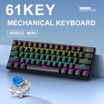Mini Keyboard APAYADO K61 Mechanical Keyboard Wired,60% Portable 61 Keys RGB Black,White, Red/Blue Switch for Gaming