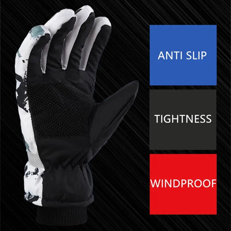 Winter Snowboard Ski Gloves Unisex PU Leather Non-slip Touch Screen Waterproof Motorcycle Cycling Fleece Warm Snow Sports Gloves