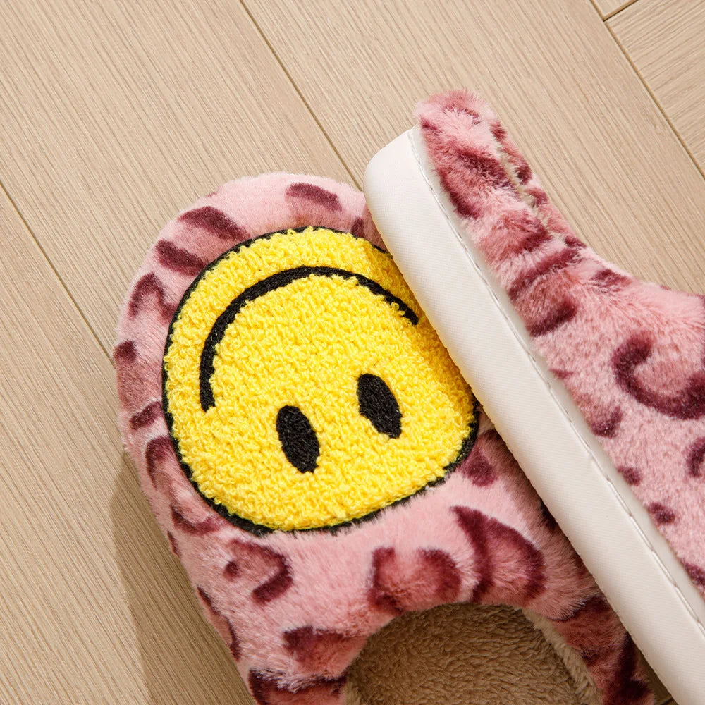 Leopard Fluffy Slippers for Home Smile Designer Platform Shoes Women 2024 Indoor Plush Sliders Warm Flats Chic Winter Footwear