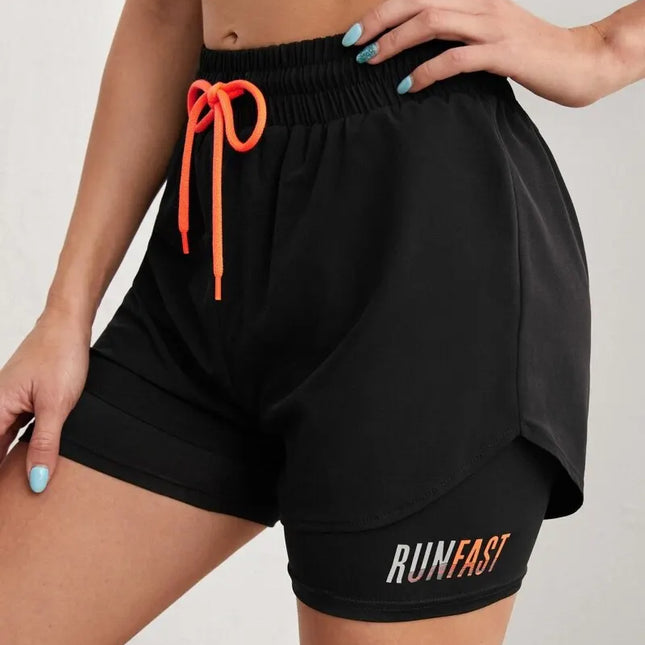 Women's High Rise Yoga Shorts With Elastic Proximity Control Running Shorts, Fake Two Pieces Pants