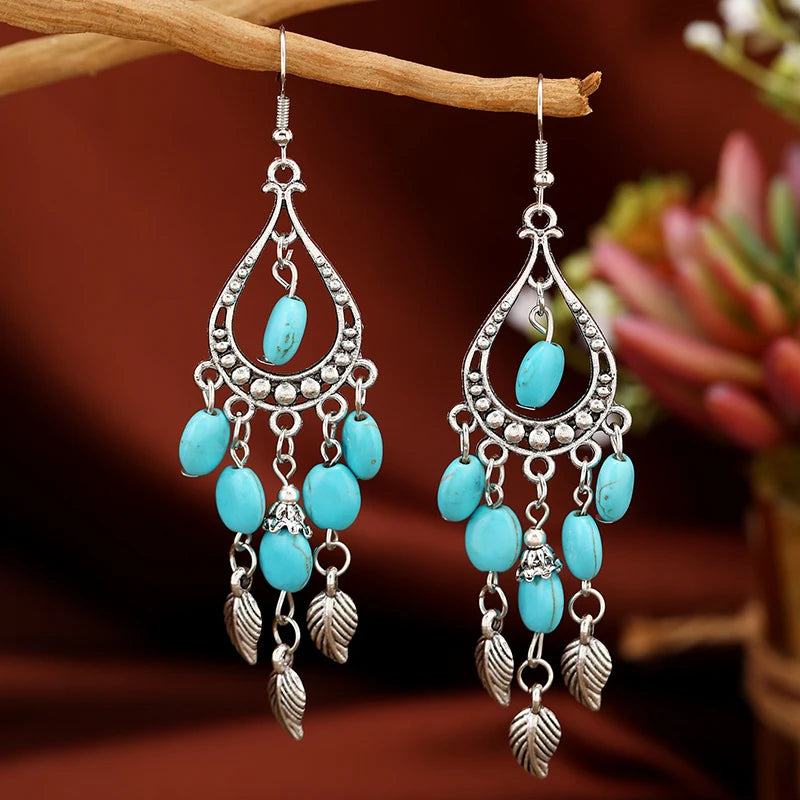 Fashion Retro Handmade Earrings Bohemian Vacation Feng Shui Drop Long Earrings Tassel Dance Versatile Earrings