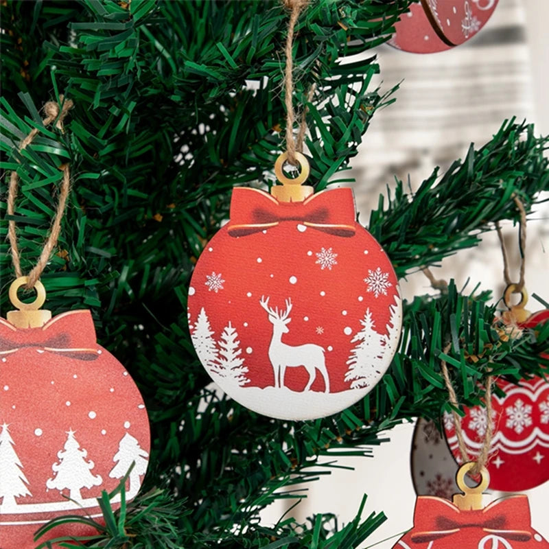 12Pcs Christmas Decoration Wooden Hanging Christmas Tree Pendant Ornaments for Home Decor Party Xmas Navidad New Year Accessory