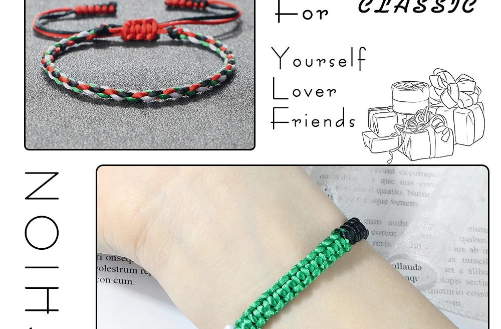 Palestine Flag String Bracelet Red Black White Green Rope Braided Bangle Christmas Gift UAE Kuwait Natural Stone Beads Bracelets